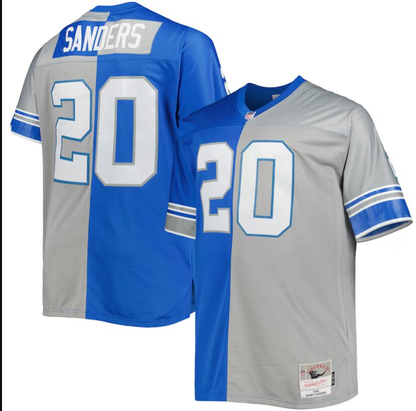 Men NFL Detroit Lions #20 Barry Sanders Mitchell  Ness Blue Silver Big Tall Split Legacy Retired Player jersey->customized mlb jersey->Custom Jersey